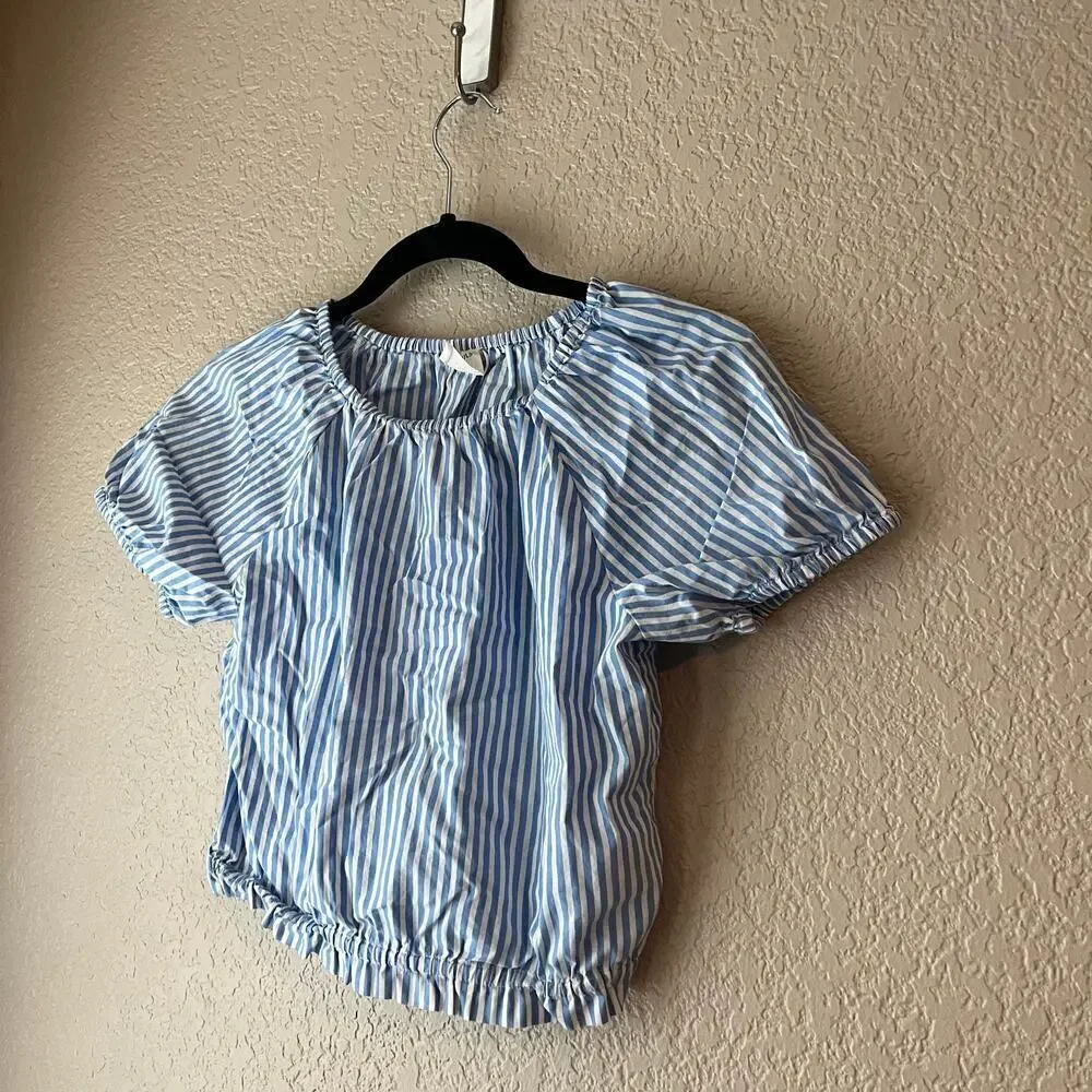 J. Crew Crewcuts Girl’s Blue and White Striped Cropped Top Cotton